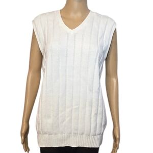 J Crew Sweater Sleeveless V-Neck Knit Vintage White Womens Size Medium
